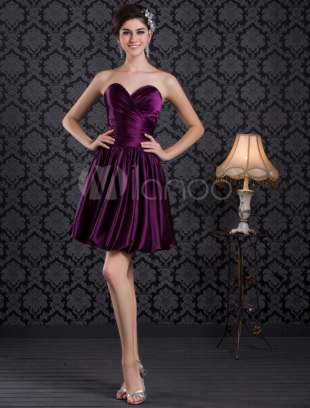 Grape Aline Sweetheart Neck Short Bridesmaid Dress