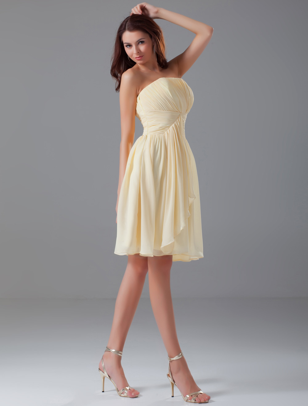 Strapless Knee Length Chiffon Bridesmaid Dresses