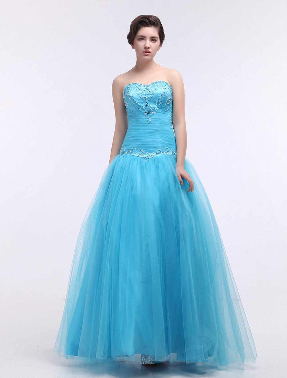 Tulle Quinceanera Dress Ball Gown Aqua Sweetheart Strapless Beading ...