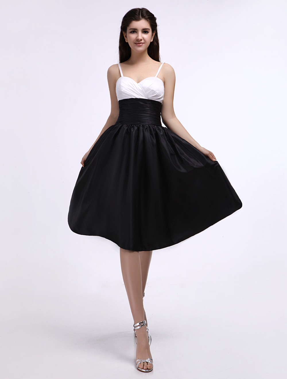 Black And White Taffeta Sweetheart Spaghetti Strap Bridesmaid Dress ...