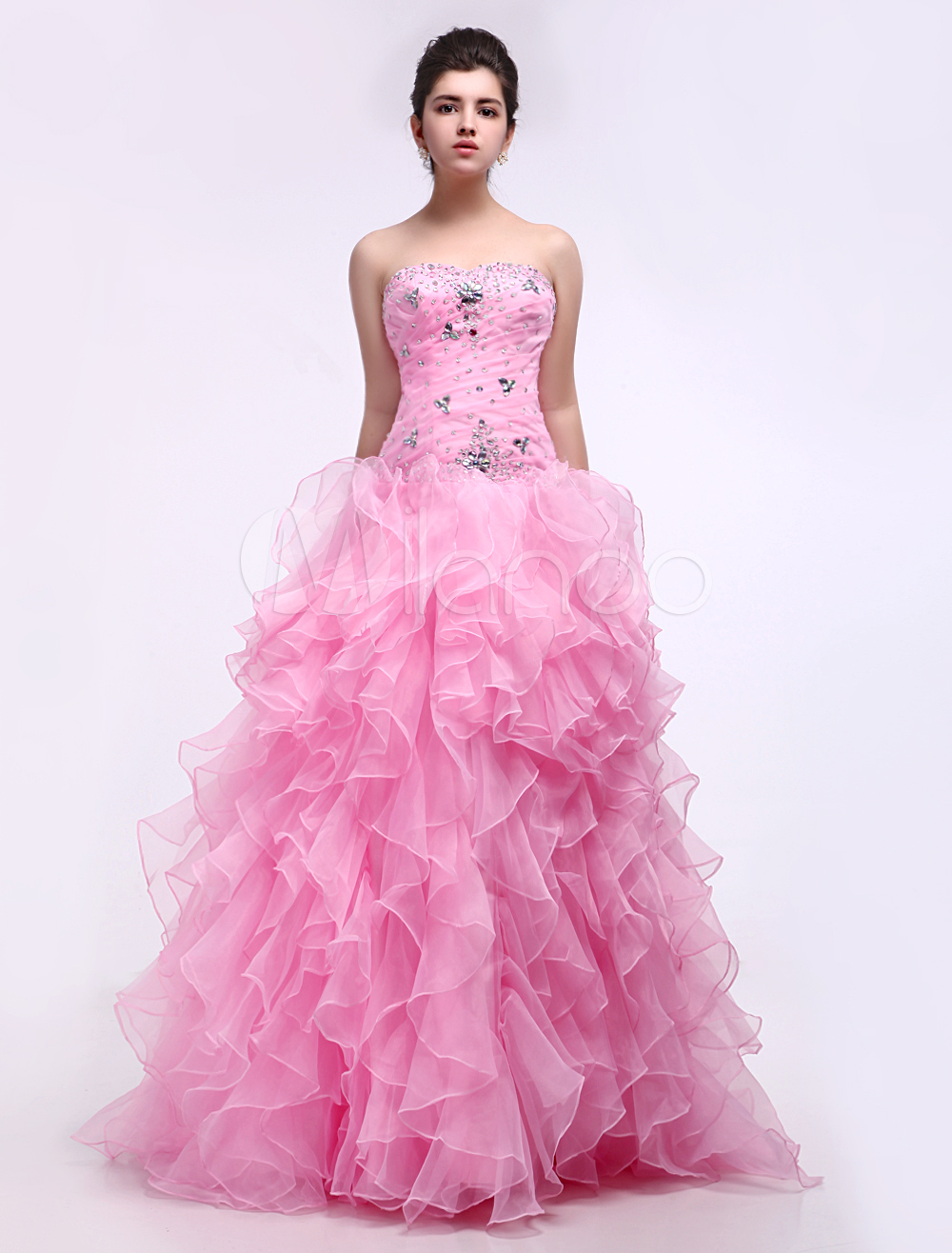 Elegant Pink Satin Organza Sweetheart Women's Ball Gown - Milanoo.com