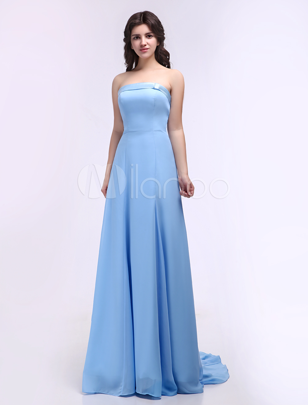 light blue satin bridesmaid dress