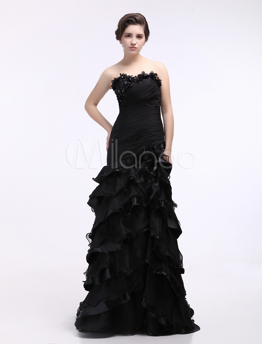 Black Wedding Dress Sweetheart Organza Ruffles Prom Dress - Milanoo.com