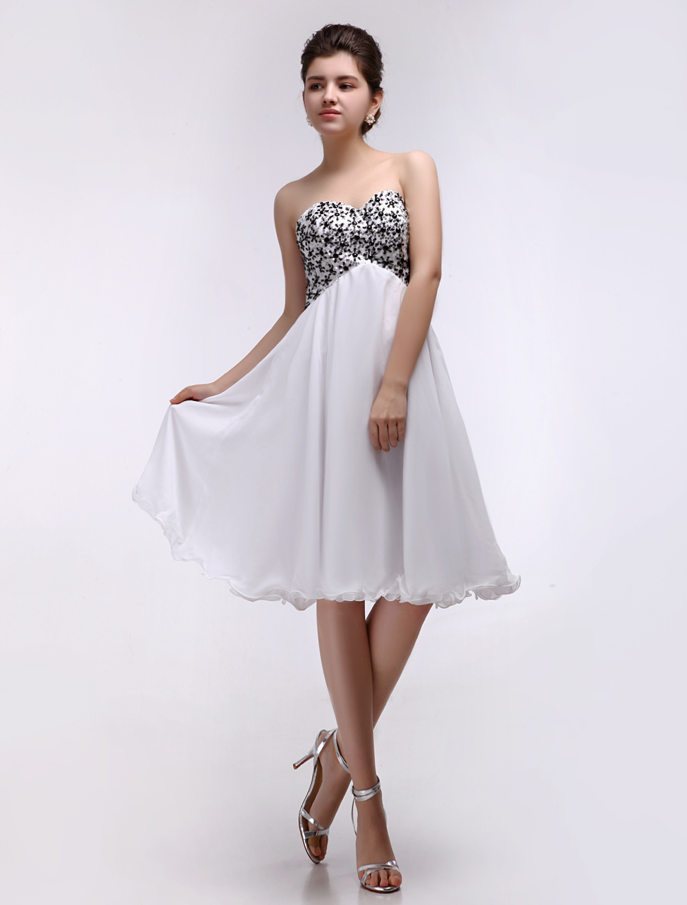 White A-line Sweetheart Lace Chiffon Prom Dress - Milanoo.com