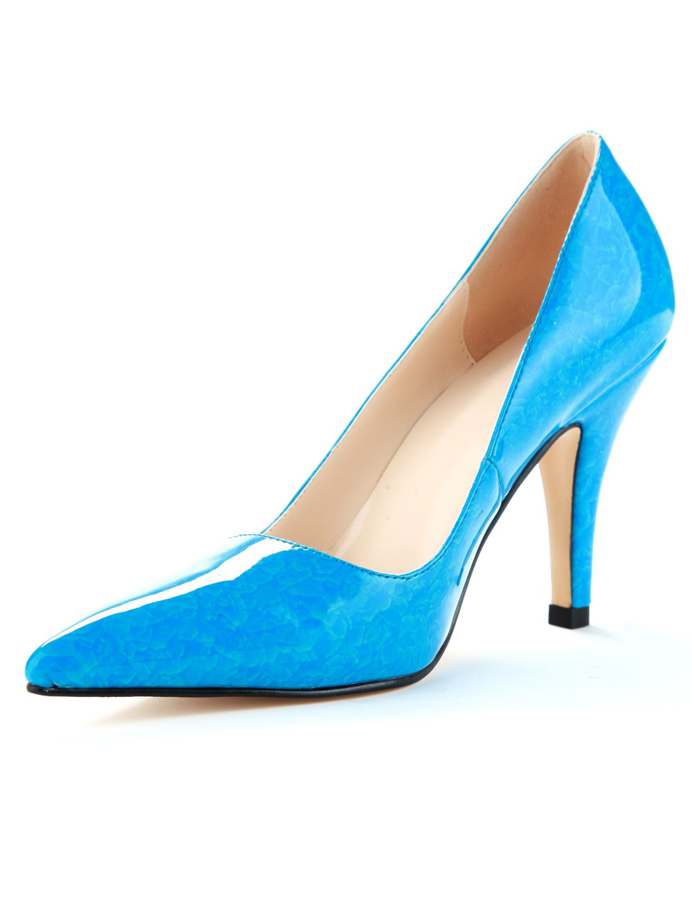 Blue Glazed PU Lace Stiletto Heel Dress Pumps - Milanoo.com