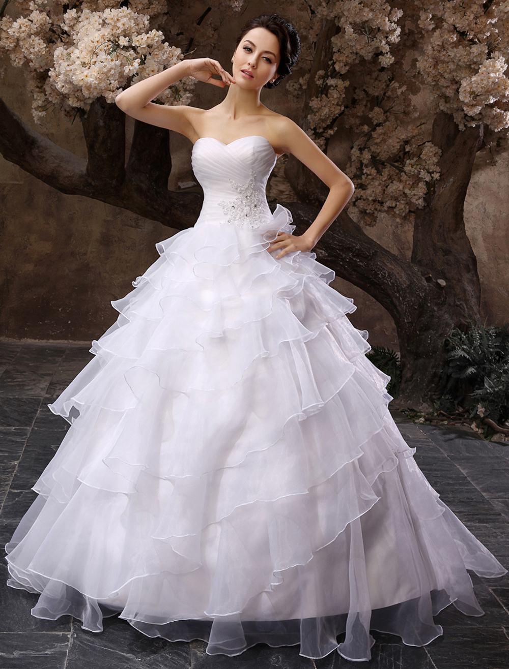  White  Sweetheart Multi Layer Wedding  Dress  Milanoo com
