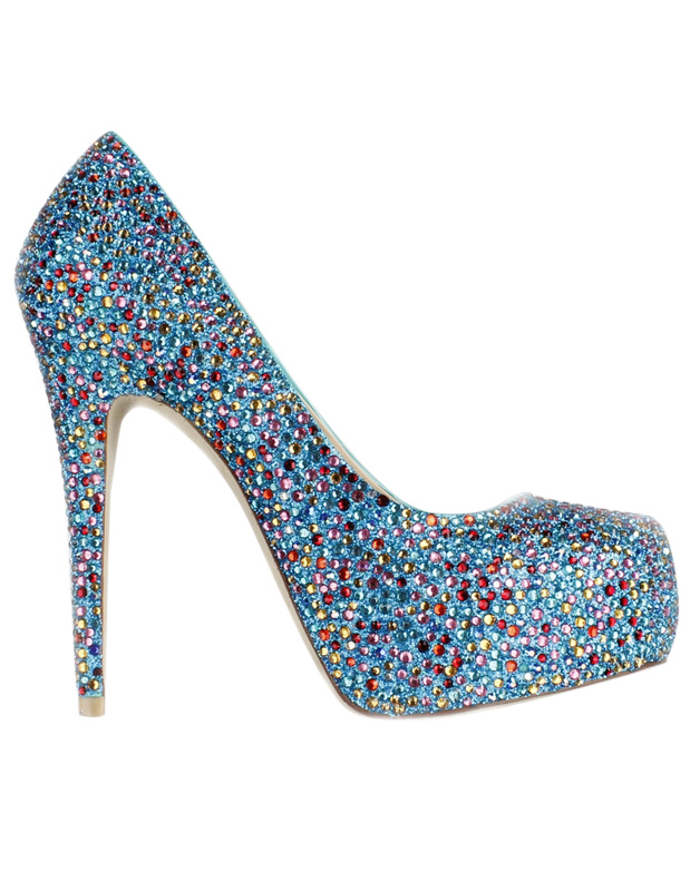 Multi Color Glitter Rhinestone Sheepskin Platform Pumps 8129