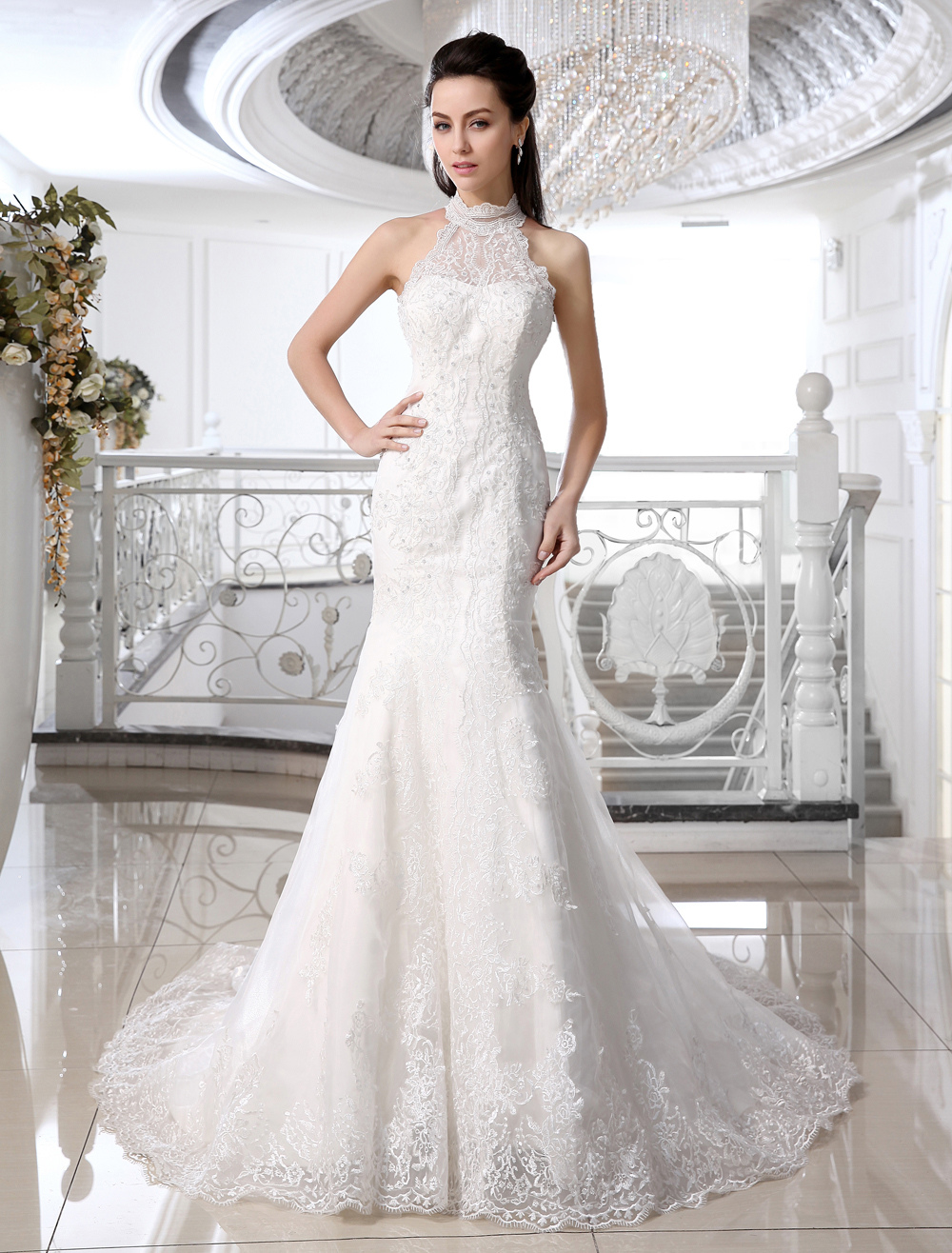 lace halter wedding gown