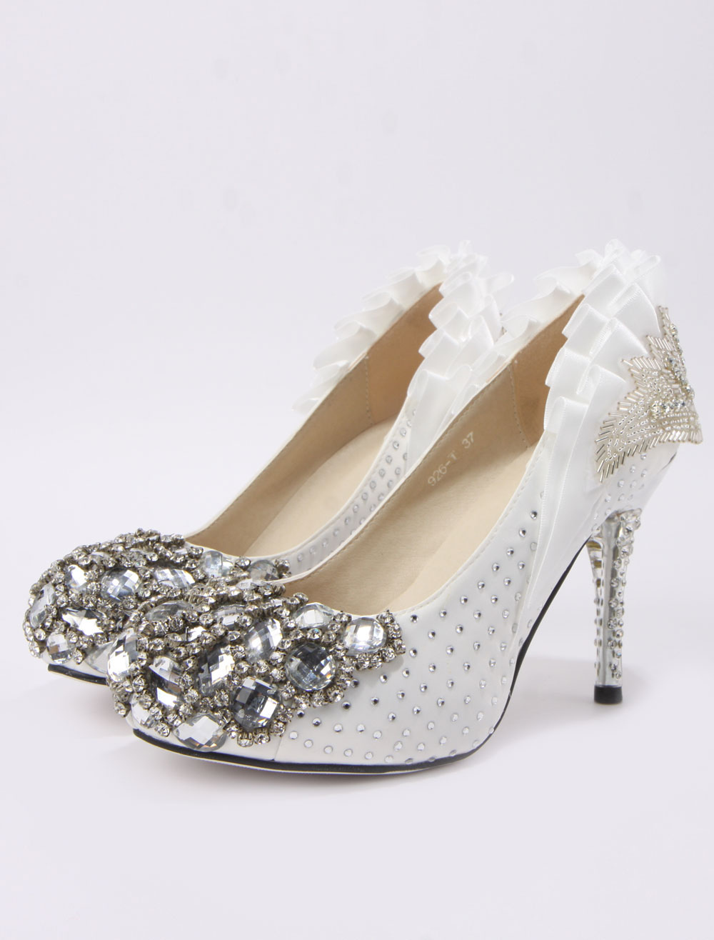 Retro Ruffles Beading Spike Heel Silk And Satin Cute Bridal Shoes ...