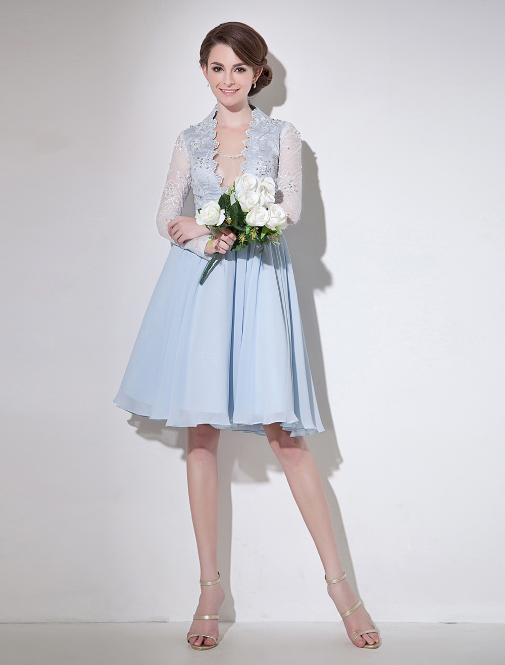 pale blue knee length dress