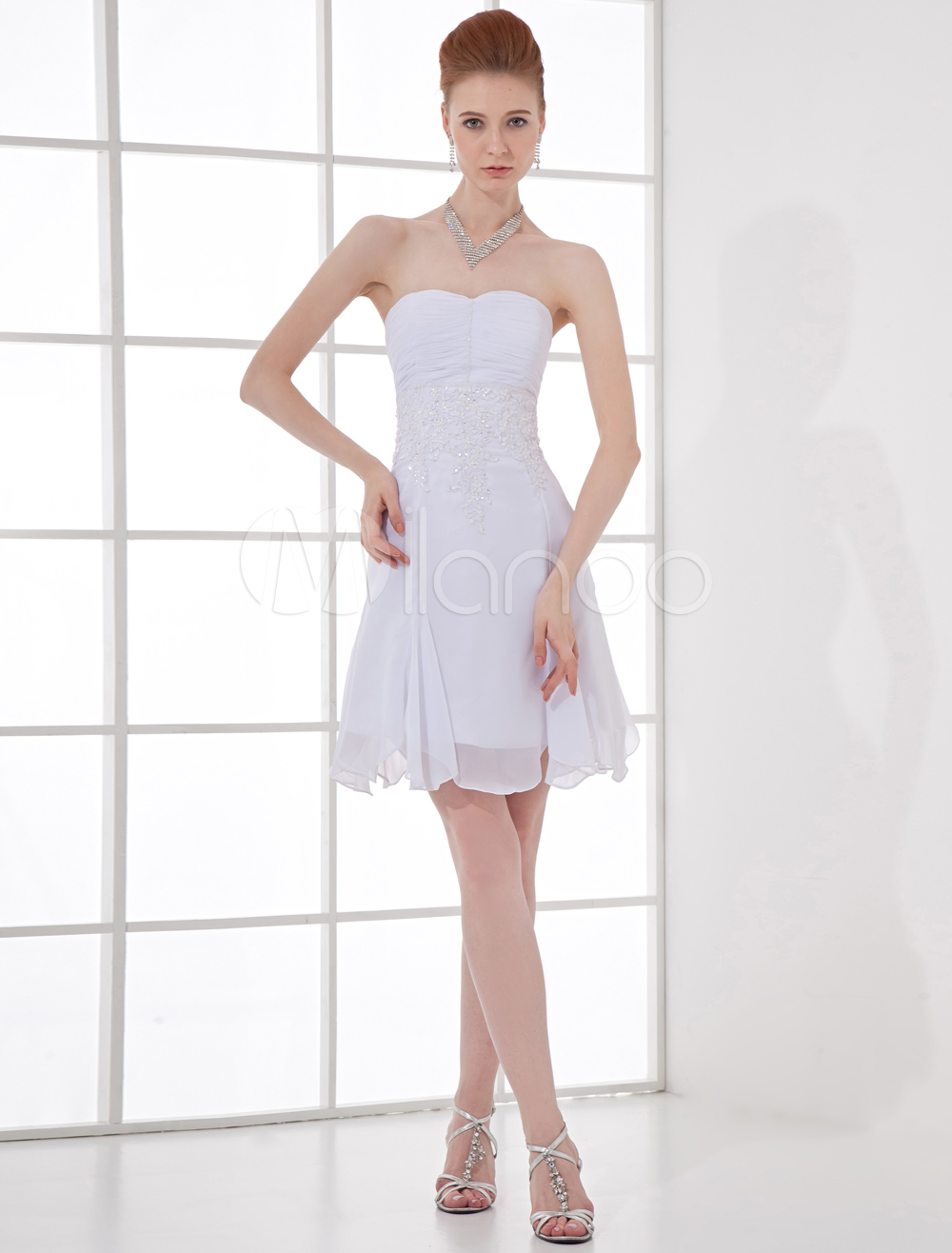 A-line Chiffon Short White Graduation Dress - Milanoo.com