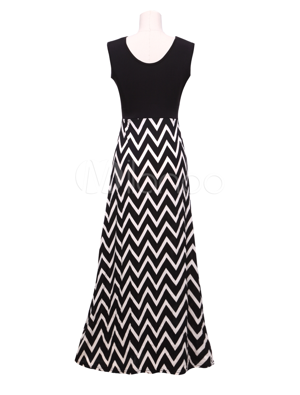 Attractive Black V-Neck Zigzag Pattern Maxi Dress - Milanoo.com