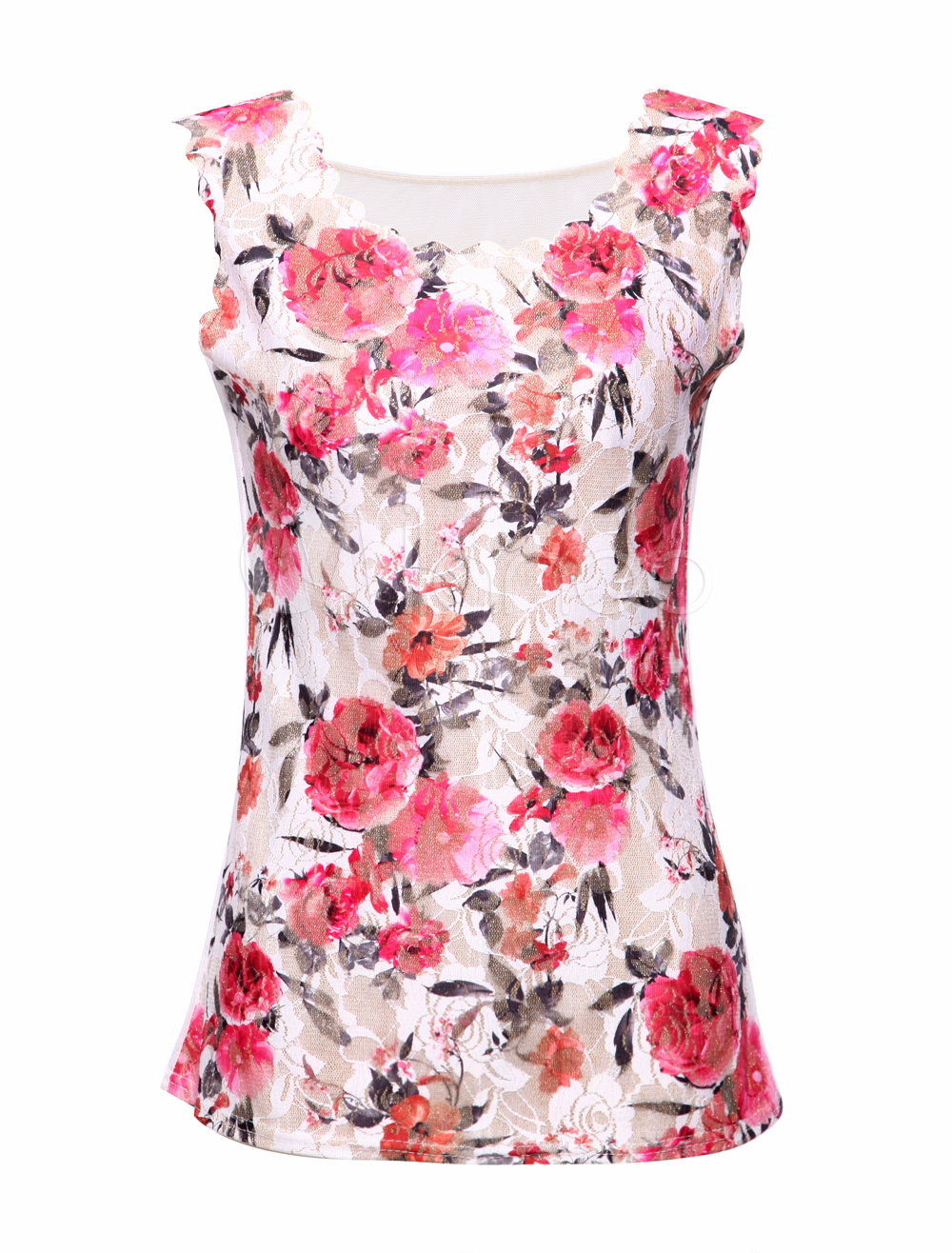 Beautiful Multi Color Floral Shaping Sleeveless Tee Shirt For Women ...