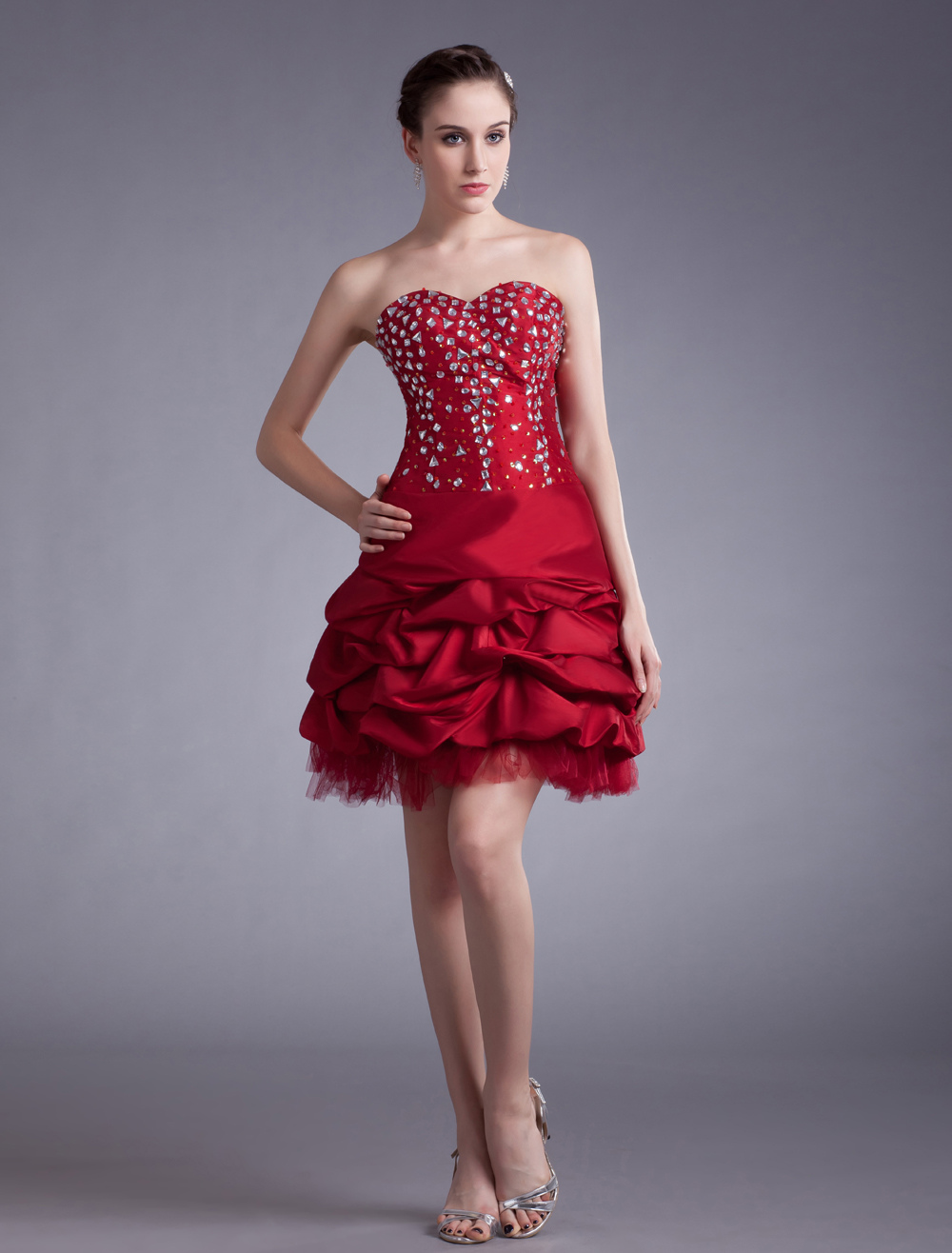 Burgundy Taffeta Short Cocktail Dress - Milanoo.com