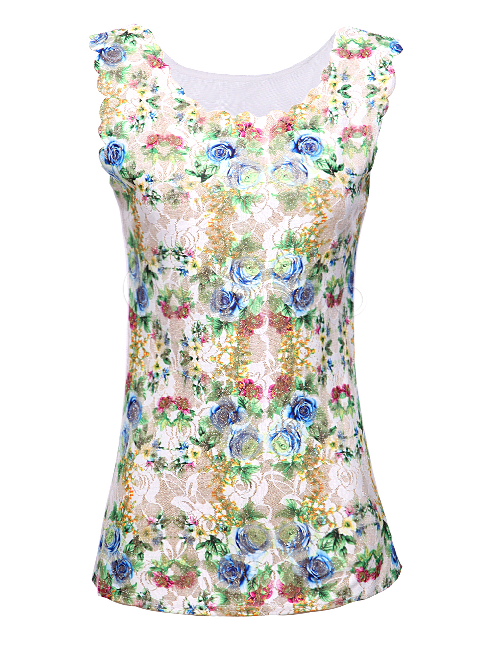 Multi Color Floral Shaping Sleeveless Fashion Womens Tee Shirt ...
