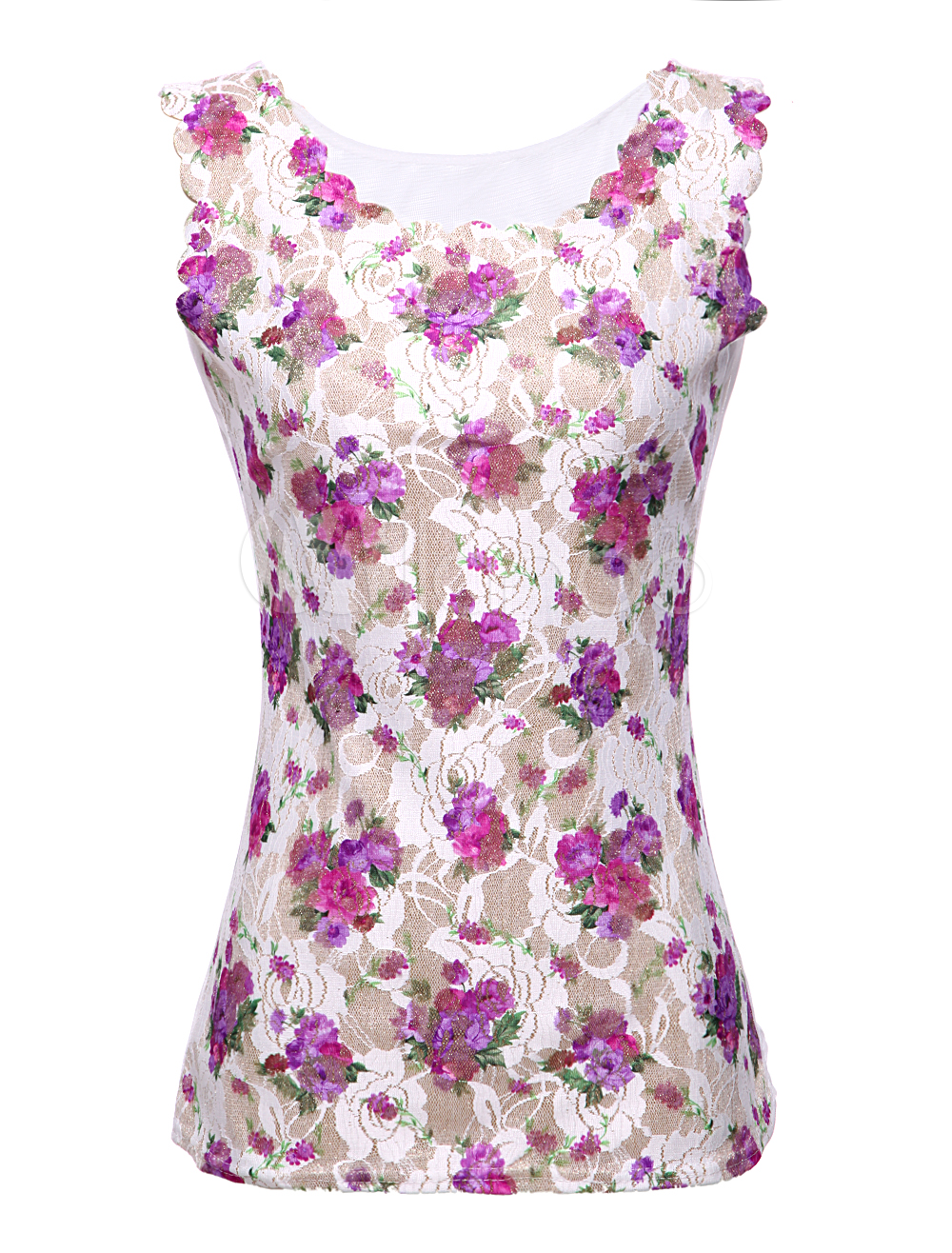 Multi Color Floral Shaping Sleeveless Glamour Womens T-shirt - Milanoo.com