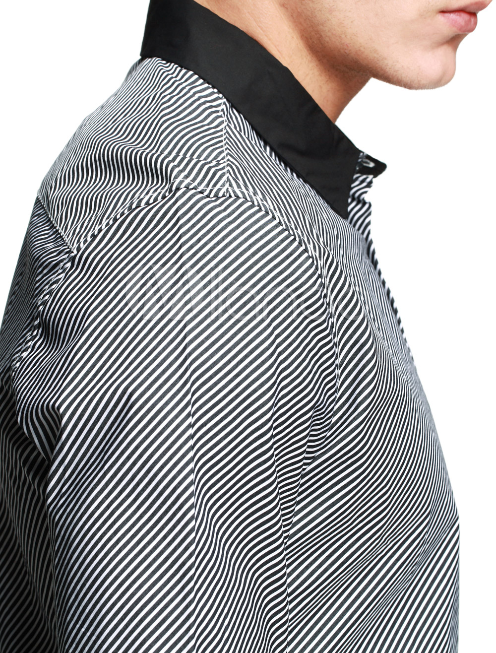 Gray Spread Neck Long Sleeves TwoTone Pure Cotton Men's Casual Shirt