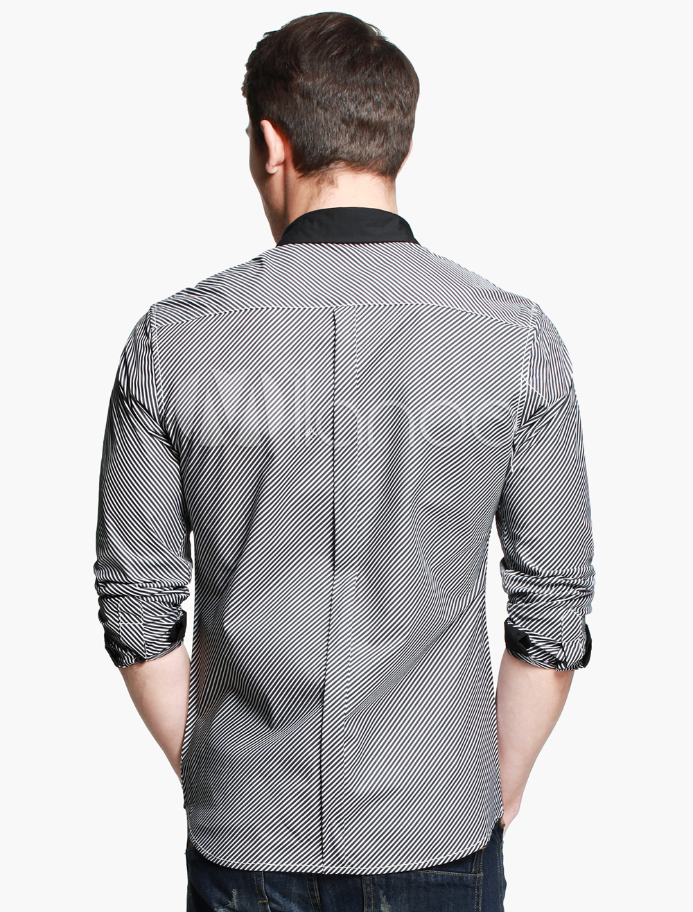 Gray Spread Neck Long Sleeves TwoTone Pure Cotton Men's Casual Shirt