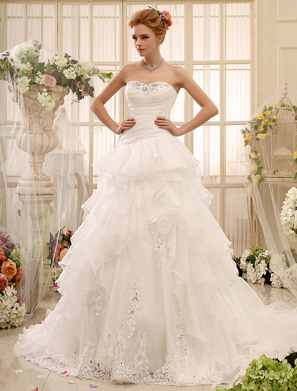 Rhinestone Chapel Train Ivory A-line Brides Wedding Dress with ...
