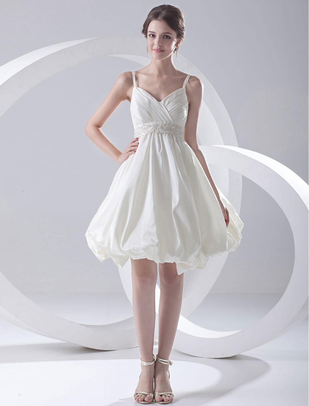 A-line Ivory Taffeta Knee-Length Women's Prom Dress - Milanoo.com