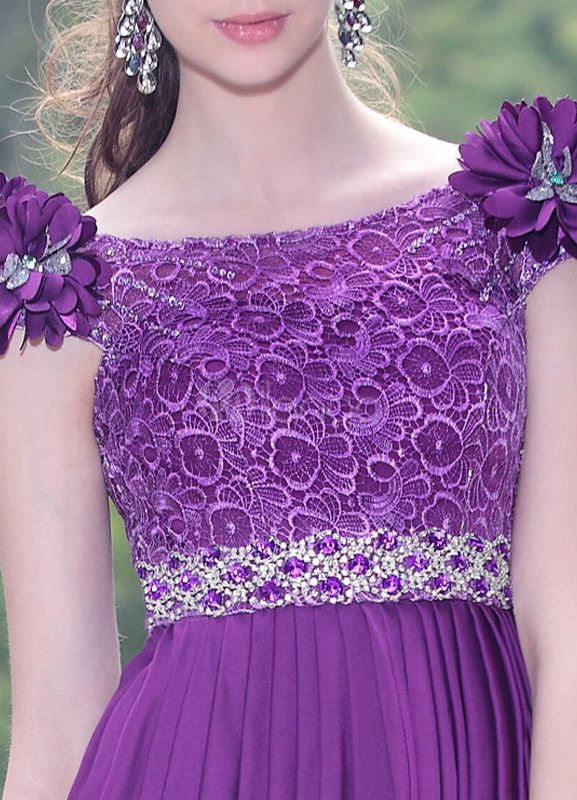 Cute Lavender Satin Flower Shoulder Dress
