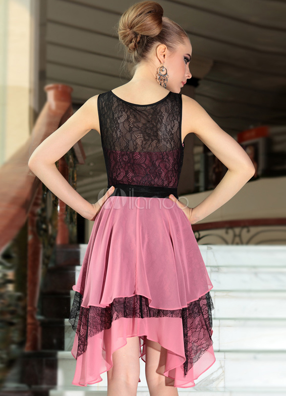 Fashion Candy Pink Aline Lace Cocktail Dress