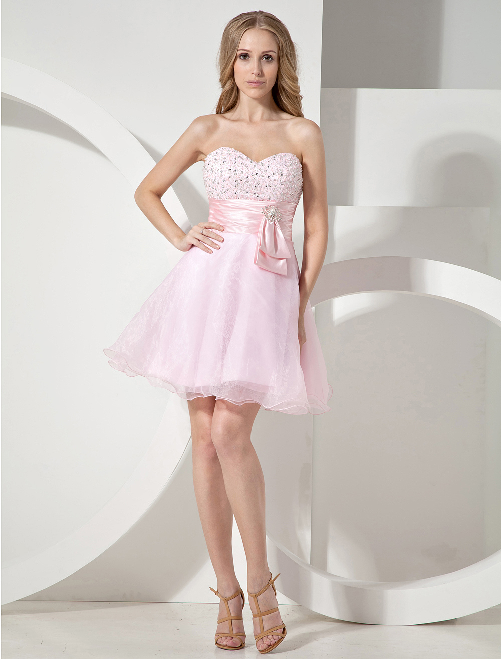 Pink Sweetheart Homecoming Dress with Beading Details - Milanoo.com