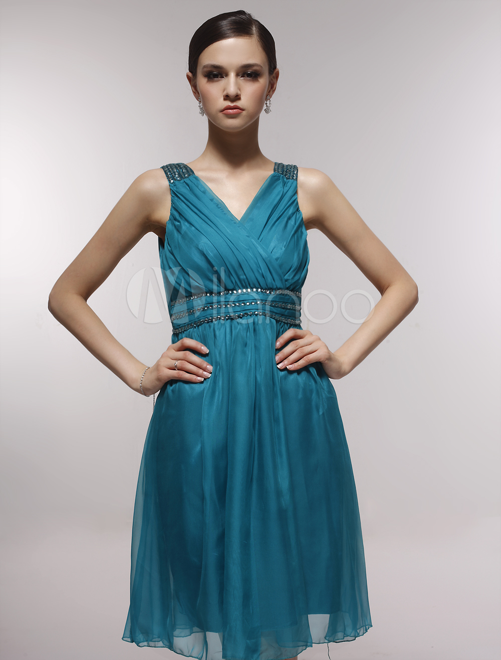 High-Neck White Satin Graduation Dress - PromGirl