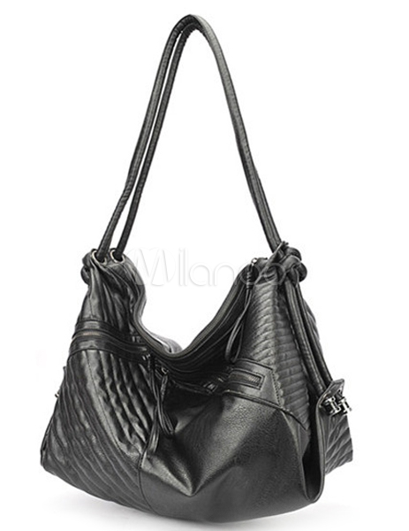 Trendy Black Quilted Pu Leather Womens Shoulder Bag 