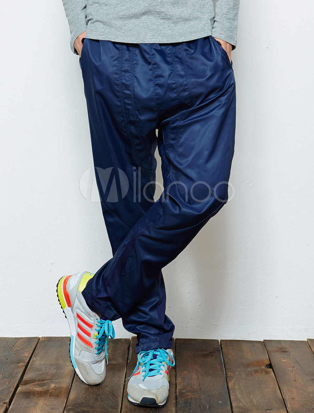 Elegante Color azul profundo sólida Nylon harén pantalones para los hombres  - Milanoo.com