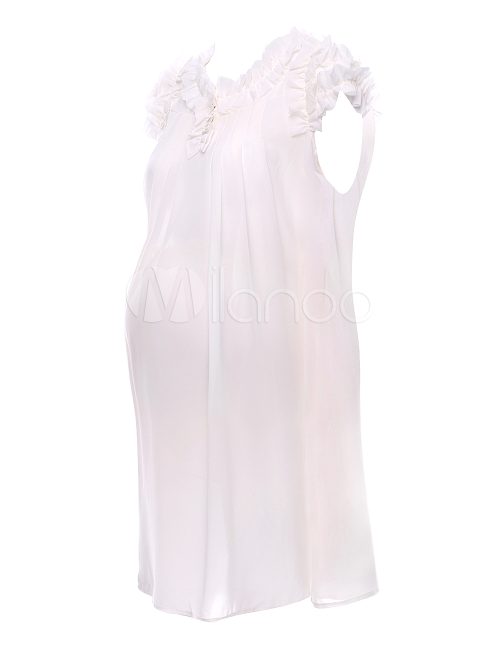 Pretty White Polyester Short Sleeve Maternity Dress