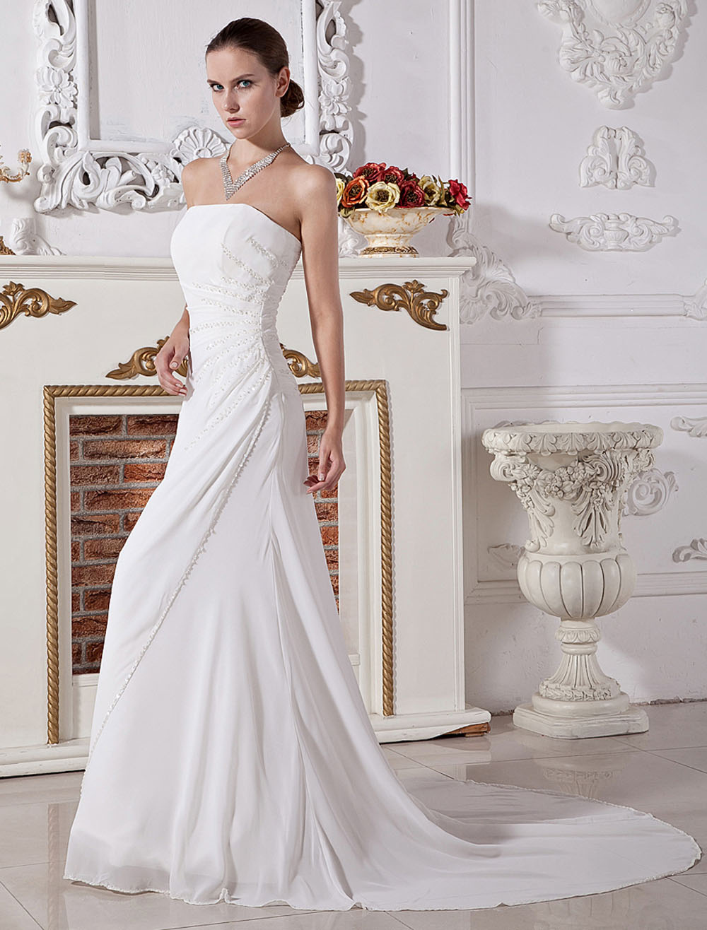 strapless ruched wedding dress