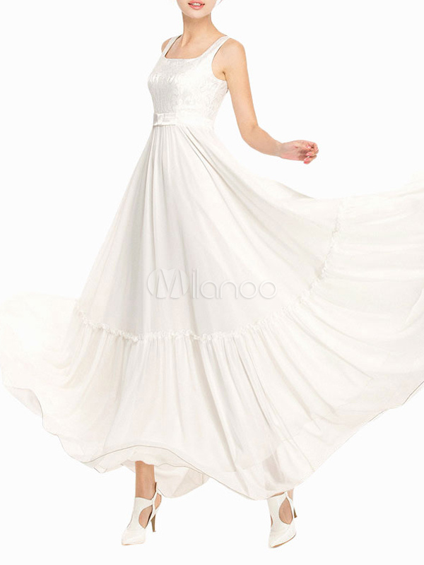 square neck white maxi dress