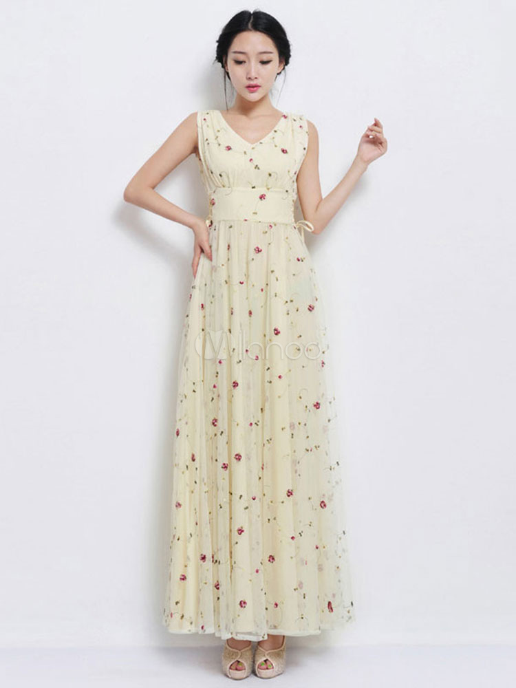 Sleeveless V-Neck Maxi Dress