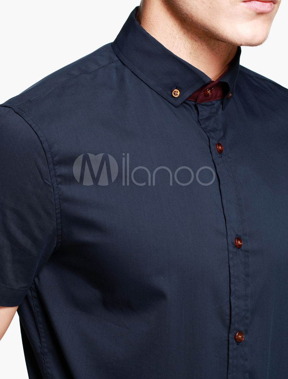 Camisa de de color liso con manga corta - Milanoo.com