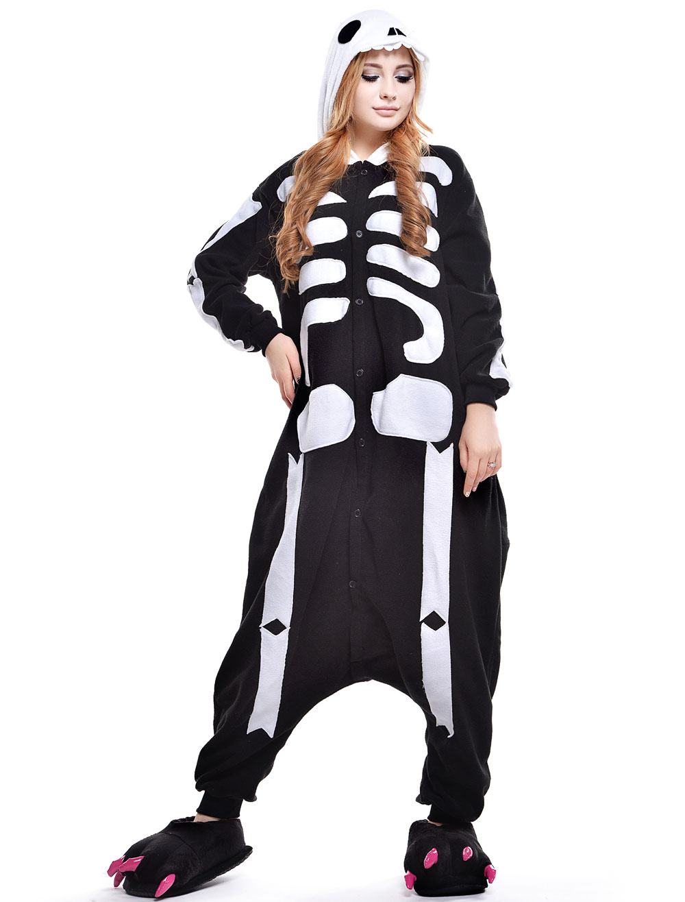 Kigurumi Pajama Skeleton Onesie For Adult fleece Flannel Halloween ...