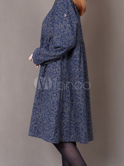 Long Sleeves Solid Color Cotton Fantastic Shift Dress For Woman
