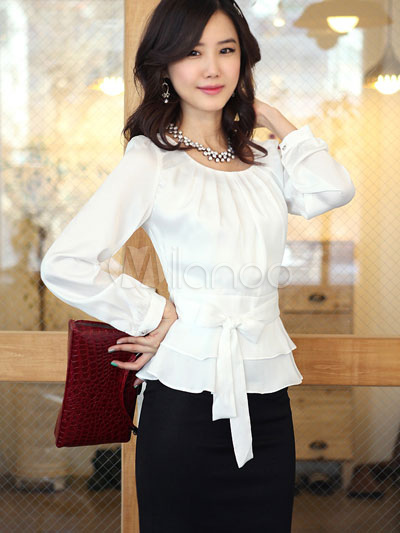 Elegant White 35% Spandex 40% Fiber 25% Polyester Ladies Top - Milanoo.com