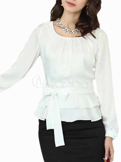Elegant White 35% Spandex 40% Fiber 25% Polyester Ladies Top - Milanoo.com