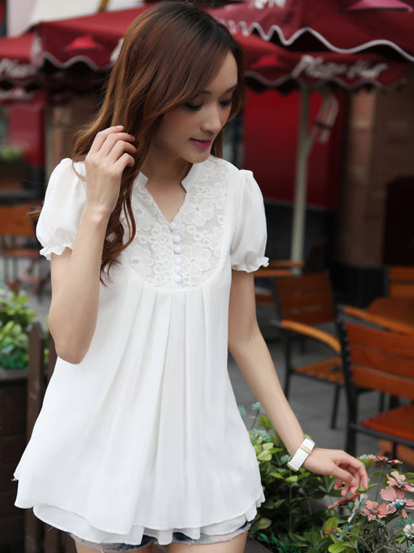 Beautiful Spread Neck Chiffon Womens Blouse - Milanoo.com