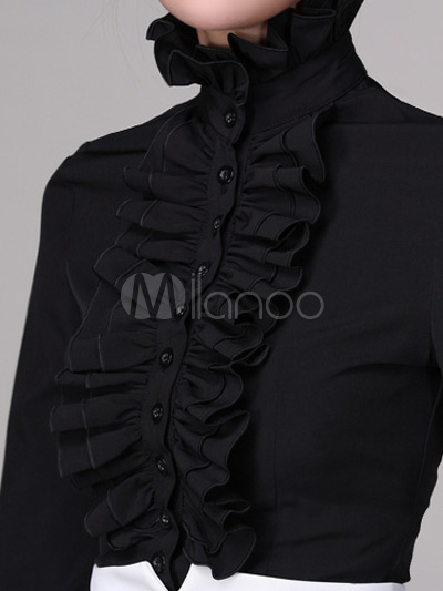 black high neck ruffle blouse