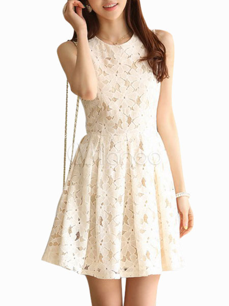 white sleeveless skater dress