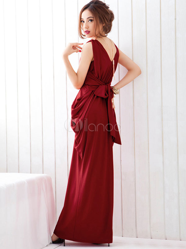 Fashion V-Neck Solid Color Polyester Woman's Maxi Dress - Milanoo.com