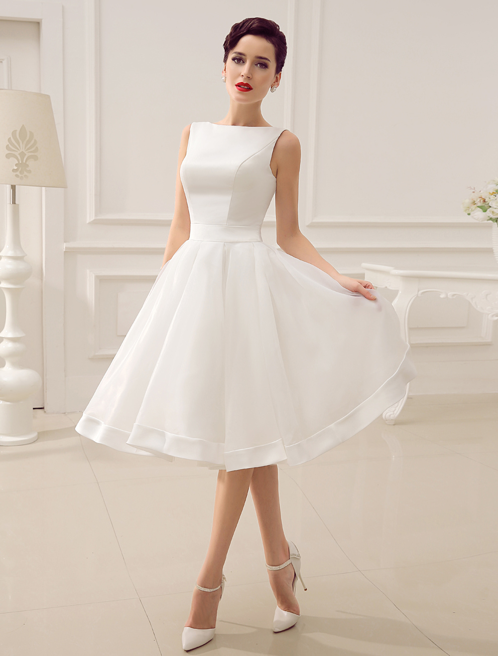 Short Wedding Dress Vintage Bridal Dress 1950’s Bateau Sleeveless ...