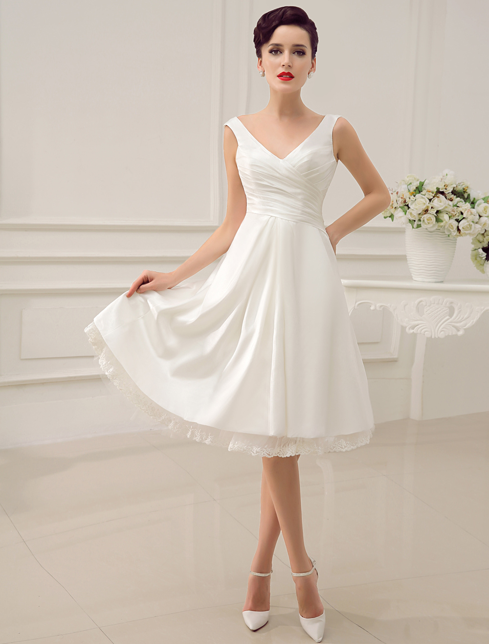 a line knee length wedding dress