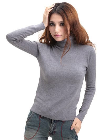Black Comfortable High Neck Stretch Synthetic Woman's Pullover Sweater ...