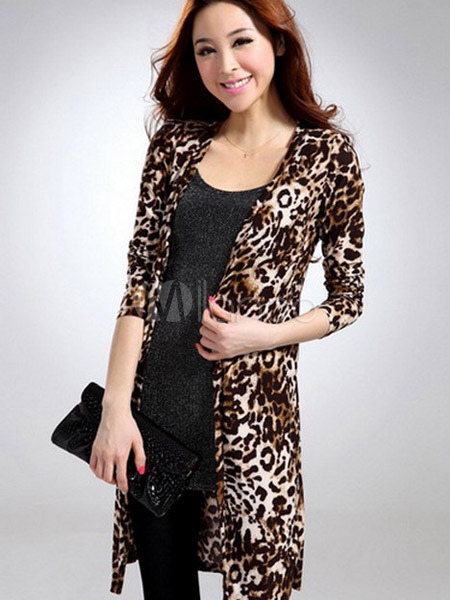 Leopard Print Open Front Cardigans - Milanoo.com