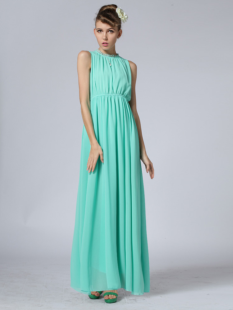 Beautiful Crewneck Chiffon Maxi Dress for Woman - Milanoo.com