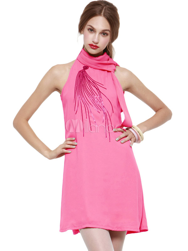 Sleeveless Solid Color Polyester Charming Shift Dress For