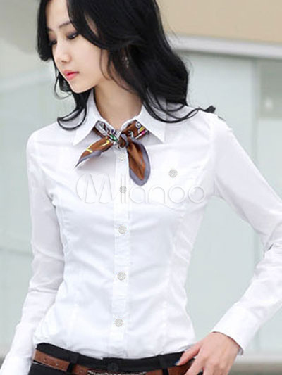 Occupational White Turndown Collar Shirt For Women - Milanoo.com